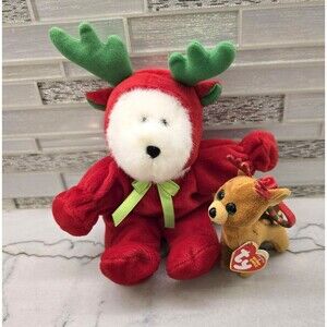 Ty Beanie‎ Babies Christmas Reindeer Bear Plush Lot Tinsel Keychain 2017 10" 4"